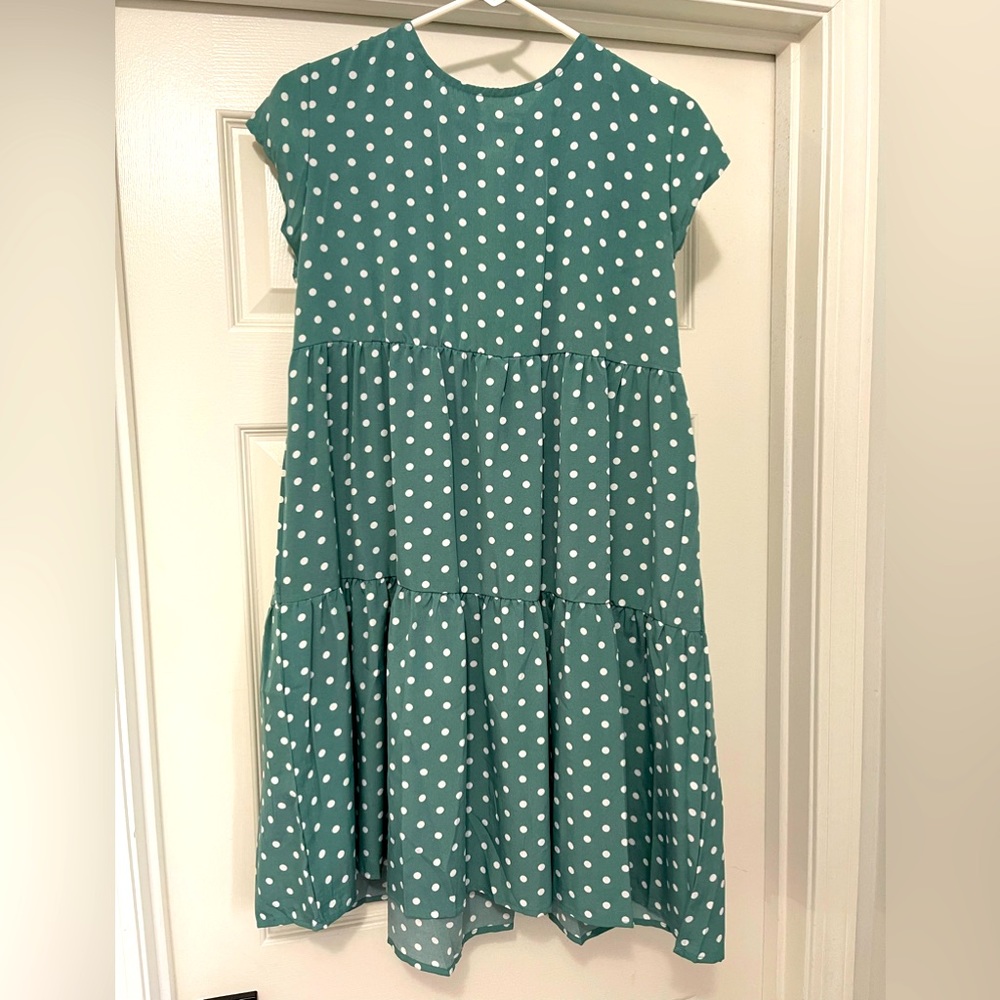 NWOT sage green polka dot babydoll dress. Size M